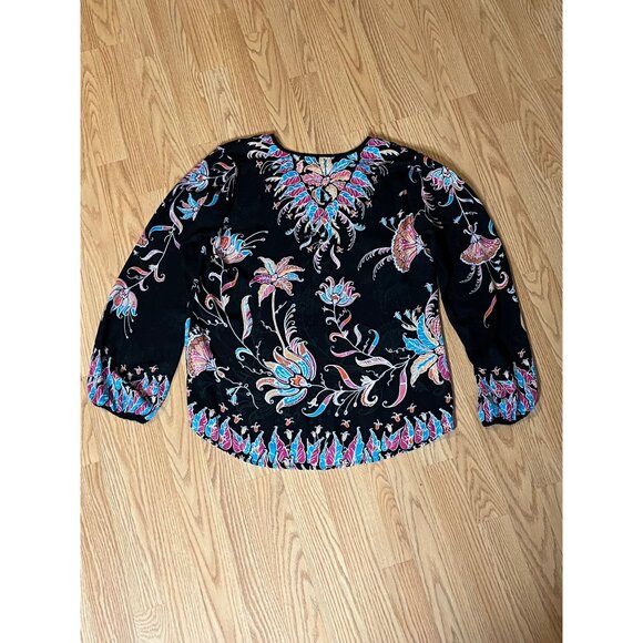 Bob Mackie Wearable Art Floral Print Blouse X-Small Black Multicolor - Picture 5 of 5